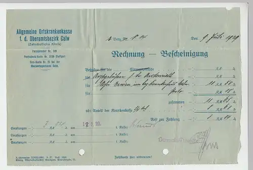 (B1367) Bedarfsbrief DR, Allg. Ortskrankenkasse Calw, 1929