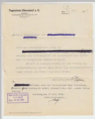 (B1363) Bedarfsbrief DR, Jugendamt Oberndorf a.N., 1928