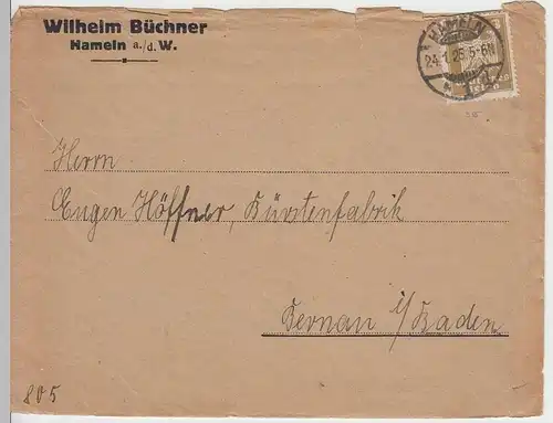 (B1345) Bedarfsbrief DR, Fa. Wilhelm Büchner, Hameln, 1925