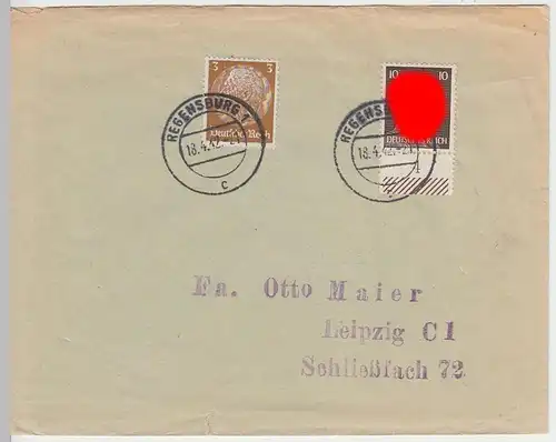 (B1231) Bedarfsbrief DR, Stempel Regensburg 1, 1942