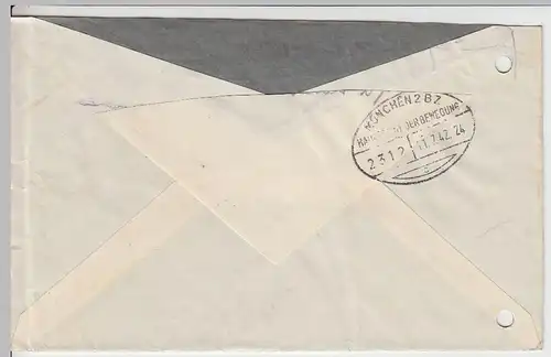 (B1211) Bedarfsbrief DR, R-Brief, 1942, Bahnpost-Ankunftsstempel München