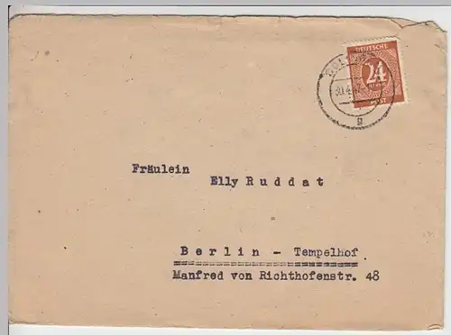 (B1052) Bedarfsbrief Alliierte Besetzung Gem., Stempel Bolingen 1947