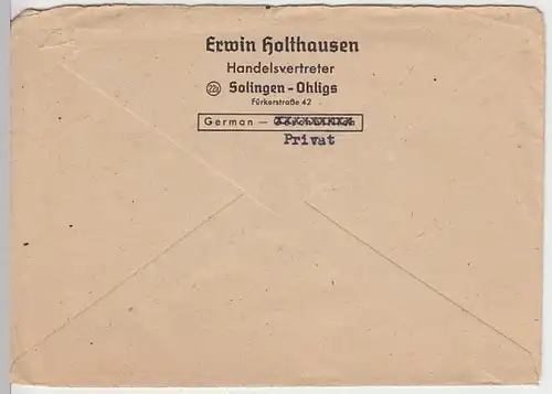 (B1052) Bedarfsbrief Alliierte Besetzung Gem., Stempel Bolingen 1947