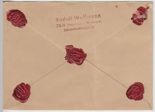 (B998) Bedarfsbrief Wertbrief versiegelt BUND, MiF, 1970