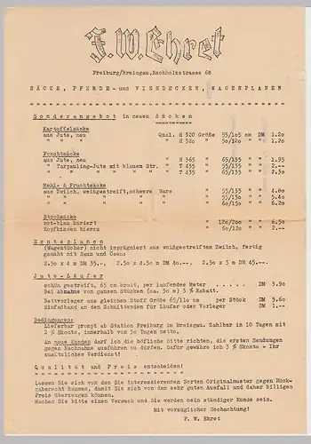 (B981) Bedarfsbrief BUND, Firma F.W. Ehret Freiburg i. Br. 1953