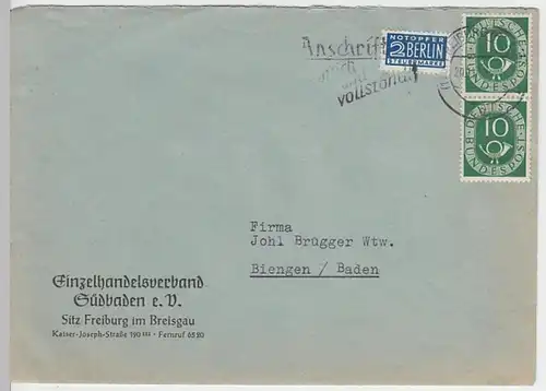 (B979) Bedarfsbrief BUND, Einzelhandelsversand Südbaden e.V. Freiburg 1952