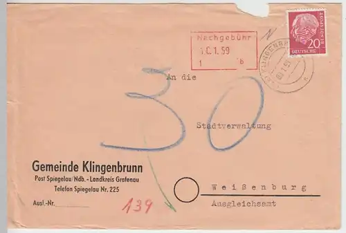 (B974) Bedarfsbrief BUND, Umschlag Gemeinde Klingenbrunn, 1959