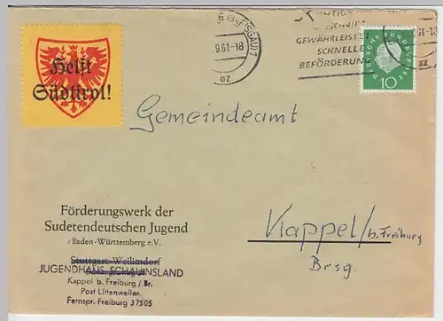 (B971) Bedarfsbrief BUND Förderungswerk d. Sudetendt. Jugend B-Württ. e.V. 1961