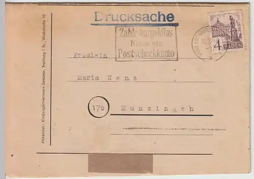 (B962) Bedarfsbrief Alliierte Besetzung Frz. Baden 1948