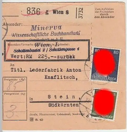 (B903) Paketkarte DR, Stempel 1 Wien 8, 1944