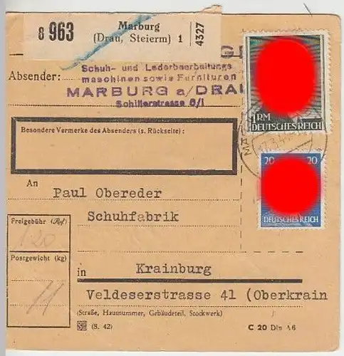 (B888) Paketkarte DR, Stempel Marburg (Drau) 1944