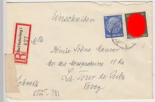 (B875) Bedarfsbrief DR, R-Brief Bad Godesberg 1, geöffnet, 1943