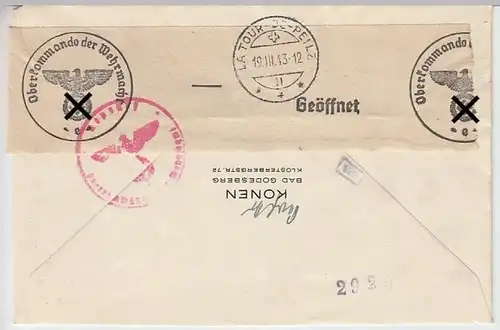 (B875) Bedarfsbrief DR, R-Brief Bad Godesberg 1, geöffnet, 1943