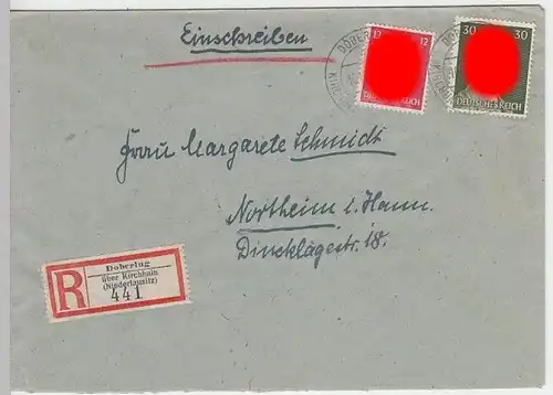 (B838) Bedarfsbrief DR, R-Brief, Stempel Doberlug-Kirchhain (Niederlausitz) 1942