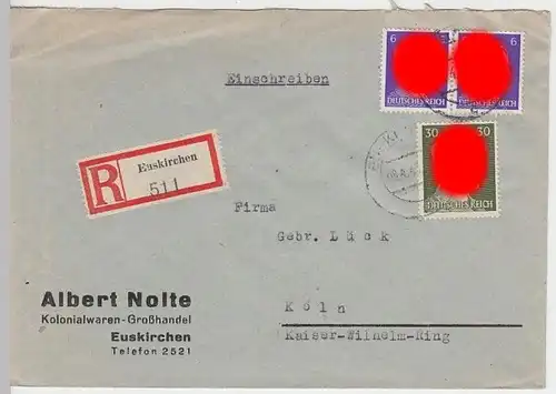 (B828) Bedarfsbrief DR, R-Brief, Fa. Albert Nolte, Euskirchen, 1943