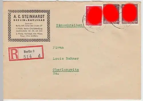 (B827) Bedarfsbrief DR, R-Brief, Fa. A.C. Steinhardt, Berlin u. Karlsbad, 1943