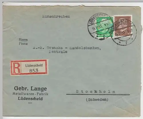 (B781) Bedarfsbrief DR, R-Brief, Gebr. Lange, Lüdenscheid, 1933