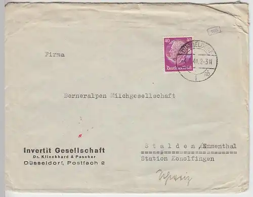 (B742) Bedarfsbrief DR, Invertit Gesellschaft, Düsseldorf, geöffnet, 1941
