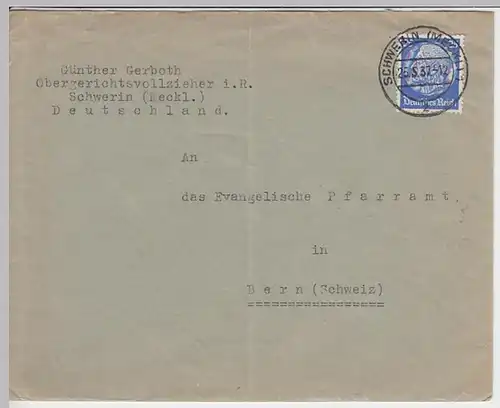 (B740) Bedarfsbrief DR, Stempel Schwerin (Meckl) 1, 1937