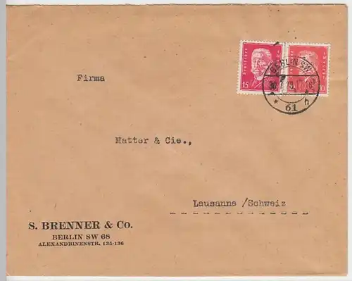 (B722) Bedarfsbrief DR, Firma S. Brenner, Berlin 1929