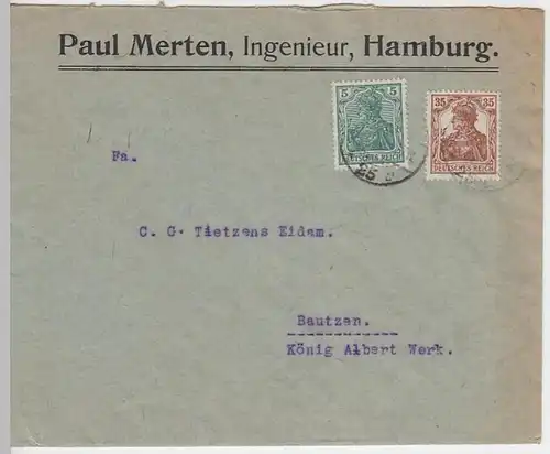 (B681) Bedarfsbrief DR, Firmenumschlag Paus Mertens, Hamburg 1920