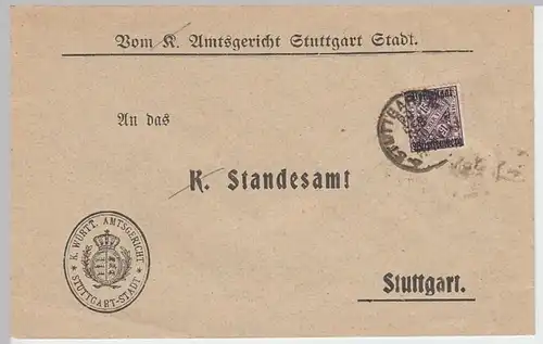 (B653) Bedarfsbrief DR 1920, Amtsgericht Stuttgart, Dienstmarke Württemberg