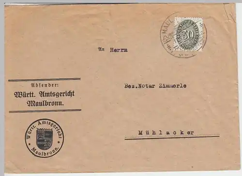 (B647) Bedarfsbrief DR 1931, Württ. Amtsgericht Maulbronn, Dienstmarke