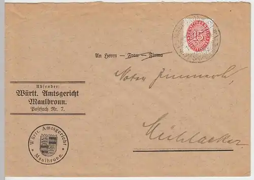 (B646) Bedarfsbrief DR 1931, Württ. Amtsgericht Maulbronn, Dienstmarke