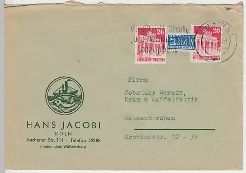 (B589) Bedarfsbrief Alliierte Besetzung 1951, Firmenumschlag Hans Jacobi Köln