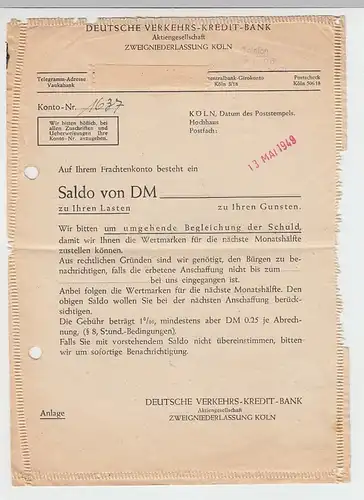 (B575) Bedarfsbrief Alliierte Besetzung 1949, Verkehrs-Kredit-Bank Köln
