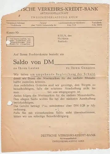 (B574) Bedarfsbrief Alliierte Besetzung 1949, Verkehrs-Kredit-Bank Köln