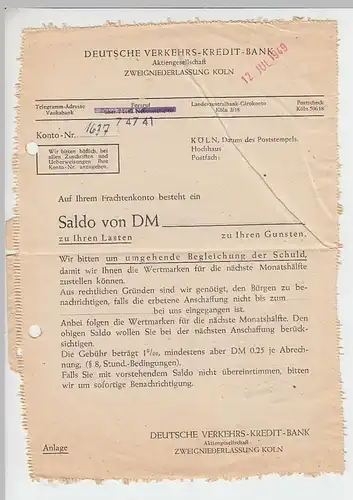 (B573) Bedarfsbrief Alliierte Besetzung 1949, Verkehrs-Kredit-Bank Köln