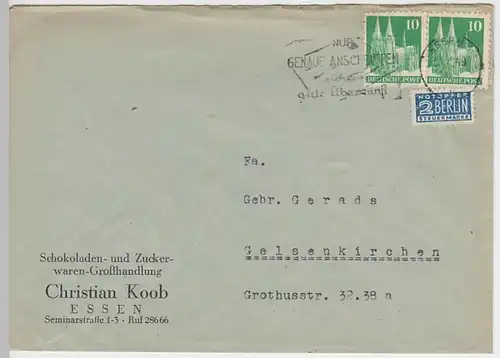 (B560) Bedarfsbrief Alliierte Besetzung 1949, Fa. Christian Koob Essen