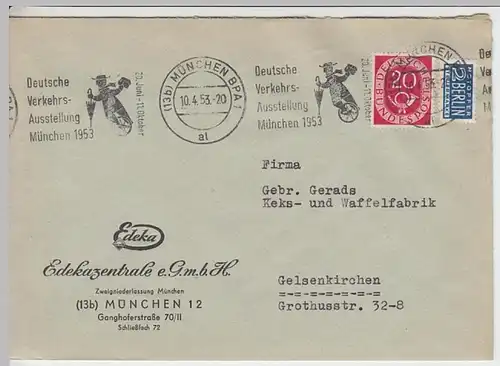(B525) Bedarfsbrief Bund 1953, Notopfermarke, Firmenumschlag Edeka München