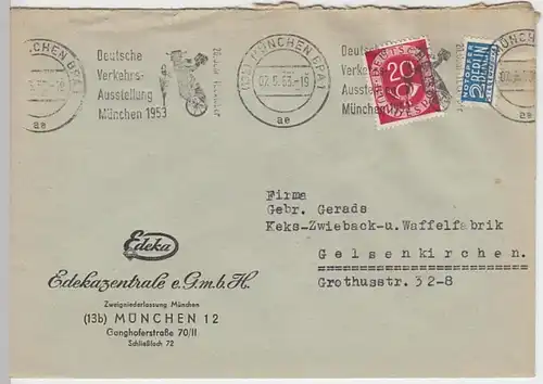 (B524) Bedarfsbrief Bund 1953, Notopfermarke, Firmenumschlag Edeka München