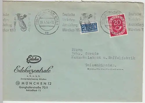 (B522) Bedarfsbrief Bund 1953, Notopfermarke, Firmenumschlag Edeka München