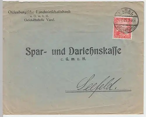 (B329) Bedarfsbrief DR 1925, Mi 373, Oldenburgische Landwirtschaftsbank