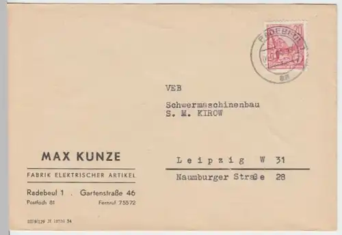 (B290) Bedarfsbrief Max Kunze Radebeul DDR 1956 Mi 580