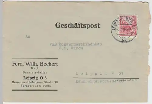 (B246) Bedarfsbrief Ferd. Wilh. Bechert Leipzig DDR 1956 Mi 455