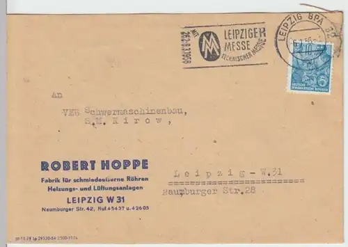 (B244) Bedarfsbrief Robert Hoppe Leipzig DDR 1956 Mi 453
