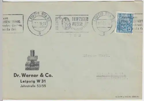 (B240) Bedarfsbrief Dr. Werner & Co. Leipzig DDR 1956 Mi 453