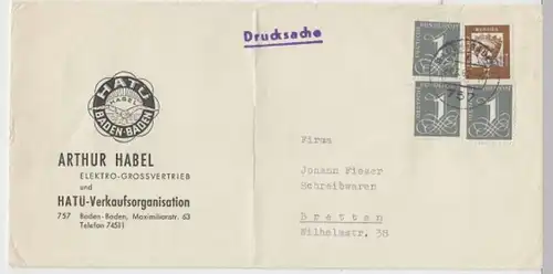 (B129) Bedarfsbrief A. Habel HATÜ Baden-Baden DBP 1962 Mi 200, 226