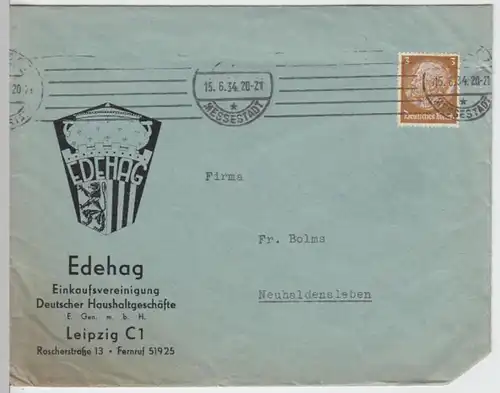 (B82) Bedarfsbrief Edehag Leipzig DR 1934 Mi 513