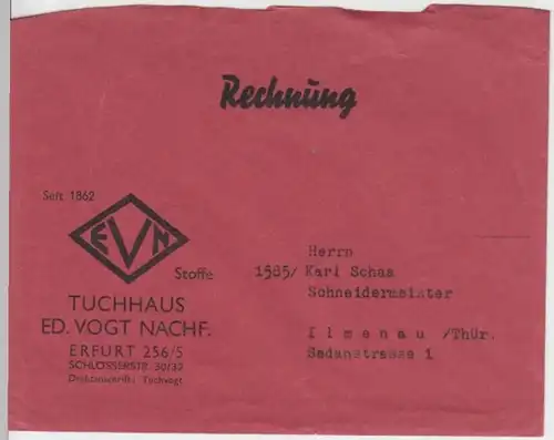 (B42) Bedarfsbrief Tuchhaus Vogt Erfurt, vor 1945