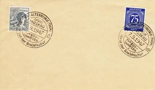 (B1) Sonderstempel Altenburg 1947 auf Brief Mi-Nr 934, 947