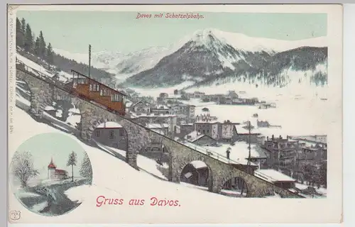 (114667) AK Gruss aus Davos, Schatzalpbahn, vor 1905