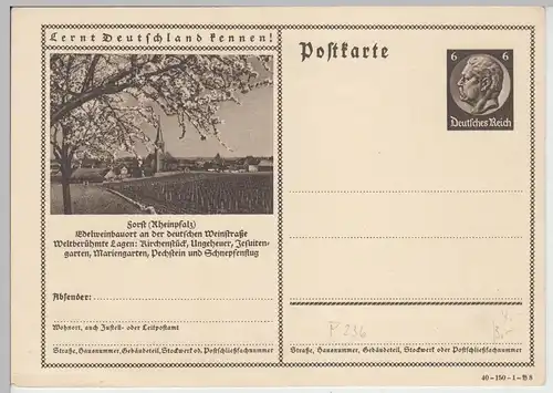 (112773) Motiv Ganzsache, Deutsches Reich, Forst, Rheinpfalz 1933-45