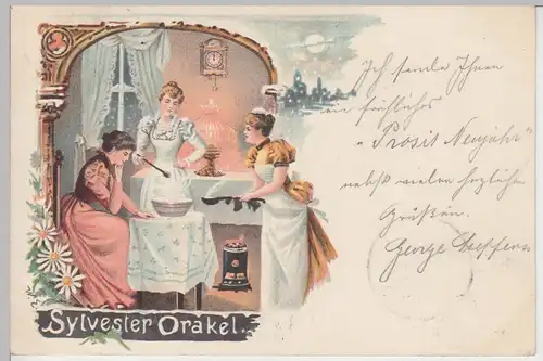 (104914) AK Sylvester-Orakel, Damen beim "Bleigießen" 1899