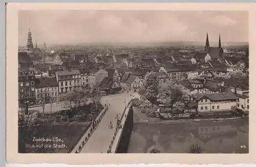 (104518) AK Zwickau i.S., Blick ü. Paradiesbrücke a.d. Stadt, Bahnpost 1942