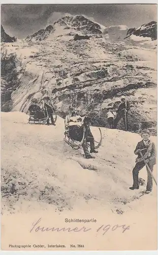 (100611) AK Schlittenpartie, Rodeln in den Bergen, Verlag Interlaken, vor 1905
